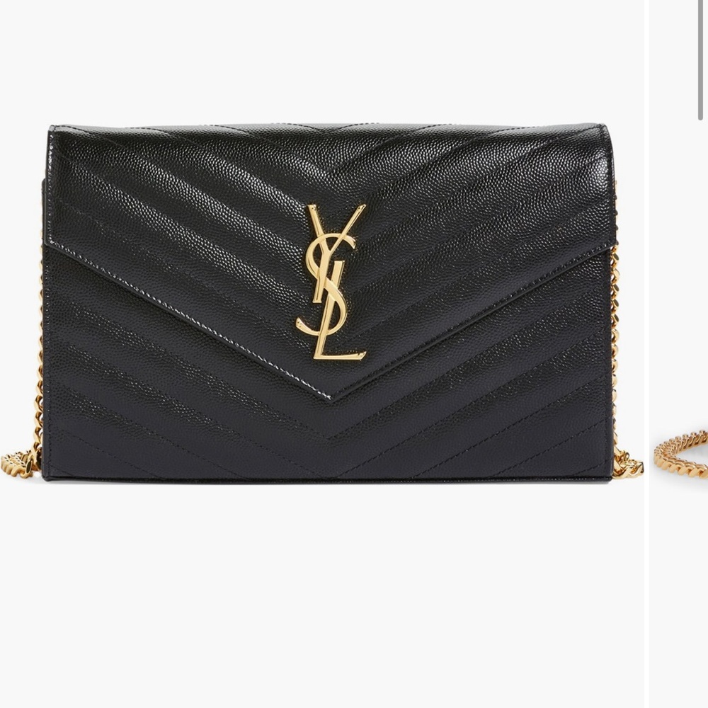 Yves Saint Laurent Monogram Large Wallet on Chain in Grained Leather